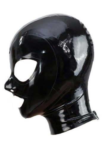 Latex Hood Open Eyes And Mouth-Black Méret:XL