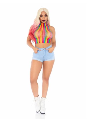 Rainbow high neck crop top.