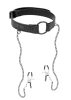 RING GAG WITH NIPPLE CLAMPS.