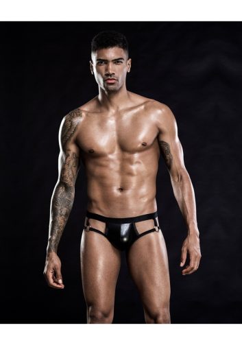 Férfi csillogó fekete Jockstrap No.7270. Méret:M/L