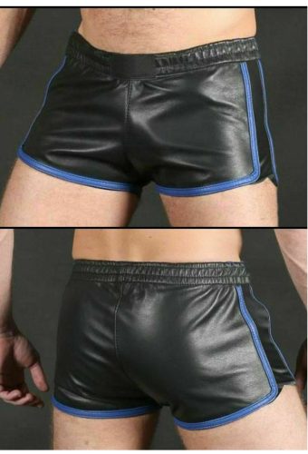 Férfi bőr short,fekete-kék. Cimkéjén:XL,amúgy:XXL