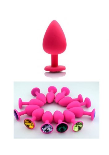 Pink szilikon anál plug csillogó véggel-közepes méret.