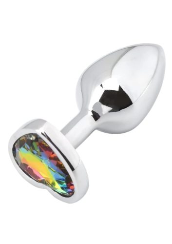 Fém anál plug csillogó szivárvány szívvel-kicsi.