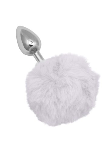 Fém anál plug puha fehér pom-pommal-kis méret.
