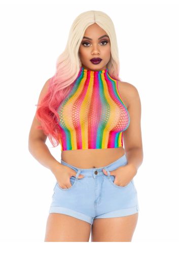Rainbow high neck crop top.