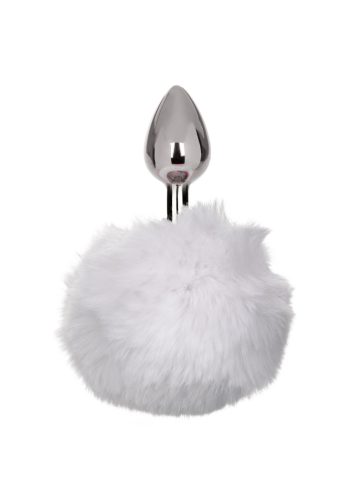 Fém anál plug puha fehér pom-pommal-kis méret.