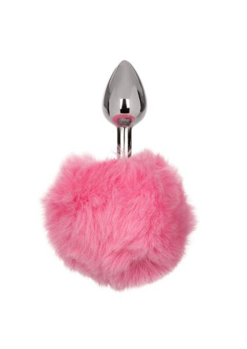 Fém anál plug puha pom-pommal-kis méret. Pink