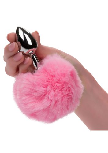 Fém anál plug puha pom-pommal-kis méret. Pink
