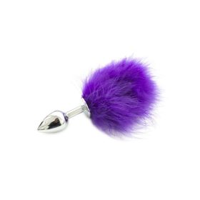 Acél anál plug puha lila pom-pommal-kis méret.