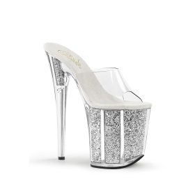 Pleaser ezüst csillámos platform papucs. 36-os