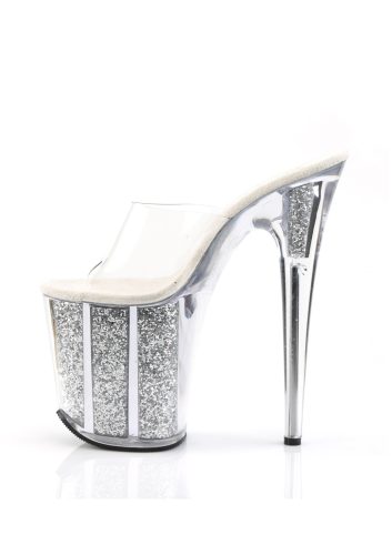 Pleaser ezüst csillámos platform papucs. 36-os