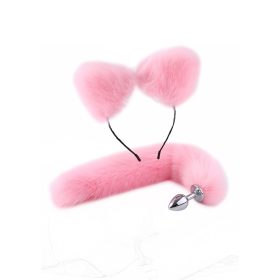 Pink cicafülek és anal plug rókafarok